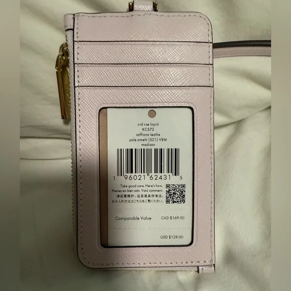 Kate Spade NWT PINK Lanyard with card slots on the back and Zip around pockets! - Picture 4 of 6